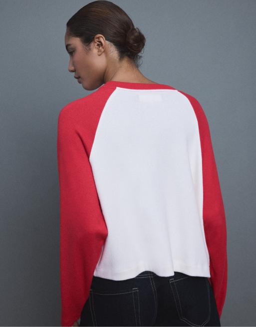 Stradivarius Raglan sleeve jumper in red, 3 of 7