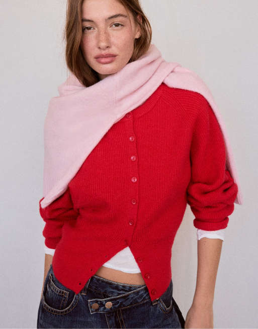 Stradivarius Raglan sleeve knit cardigan in red, 5 of 7