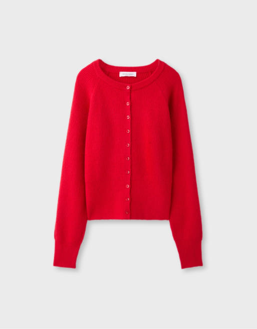 Stradivarius Raglan sleeve knit cardigan in red, 6 of 7