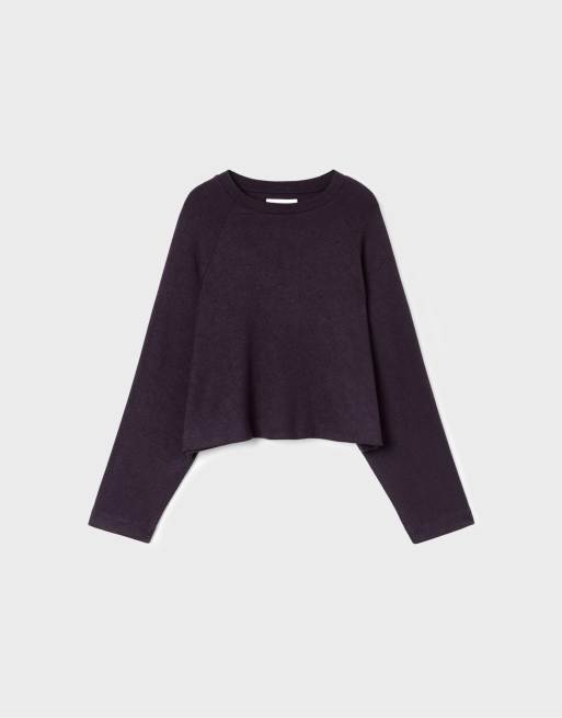 Stradivarius raglanærmet striktrøje i aubergine, 6 af 7