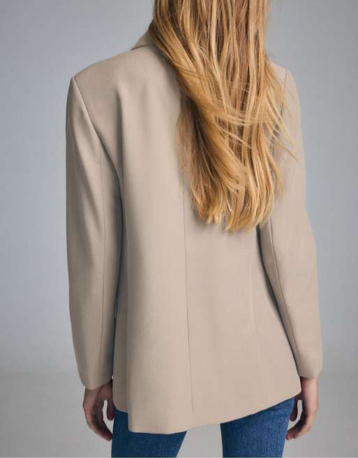 Stradivarius rak kavaj med knappar i beige, 3 av 7