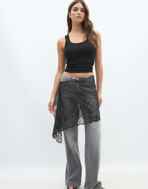 Stradivarius rak spets-sarong i svart, 2 av 4