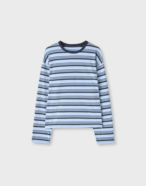 Stradivarius randig långärmad t-shirt i himmelsblått, 6 av 7
