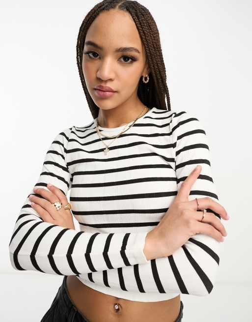 Stradivarius – Randig, ribbad pikétröja med seamless design 