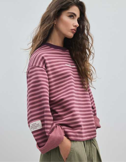 Stradivarius randig sweatshirt i lila, 2 av 7