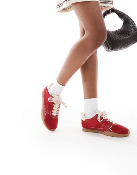 Stradivarius - Røde løbesneakers i ruskindslæder - view 1