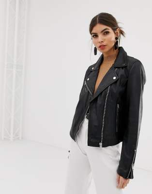 Stradivarius Real Leather Biker Jacket | ASOS