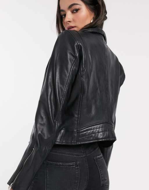 Stradivarius real clearance leather biker jacket