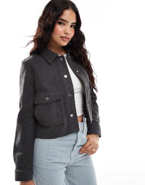 Stradivarius - Recht jack met wollook in grijs - view 1