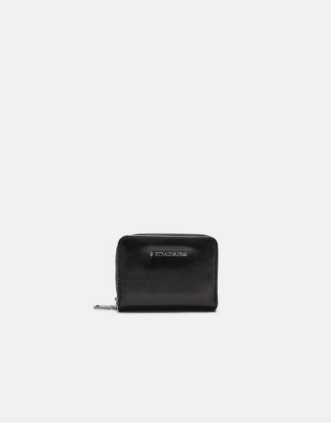 Stradivarius – Rechteckige, schimmernde Geldbörse in Schwarz - view 1
