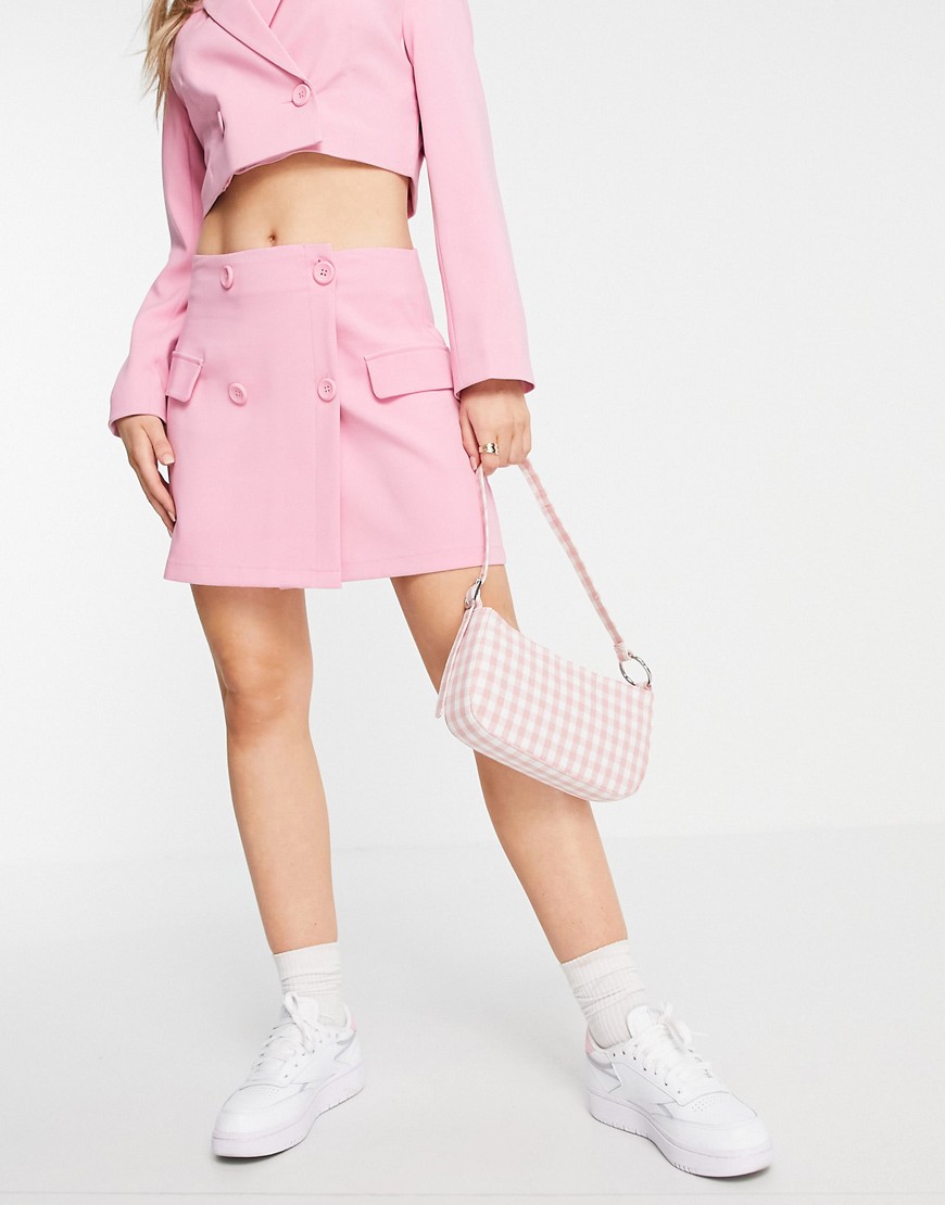 Stradivarius Recycled Polyester Matching Tailored Mini Skirt In Pink