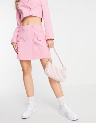 Stradivarius polyester tailored mini skirt co-ord in pink - PINK