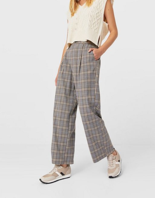 Pull&Bear paperbag high waist pants in stone