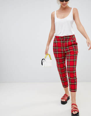 checkered trousers red