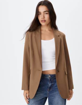 Stradivarius - Regular Fit-Blazer in Braun-Brown