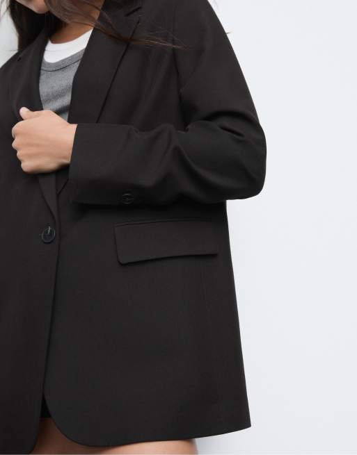 Stradivarius - Regular-fit blazer in zwart, 3 van 4