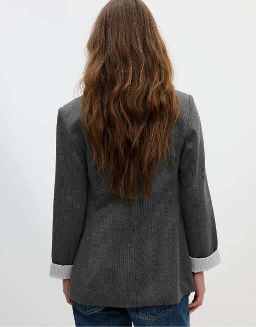 Stradivarius regular-fit blazer met pied-de-poule in grijs, 3 van 7