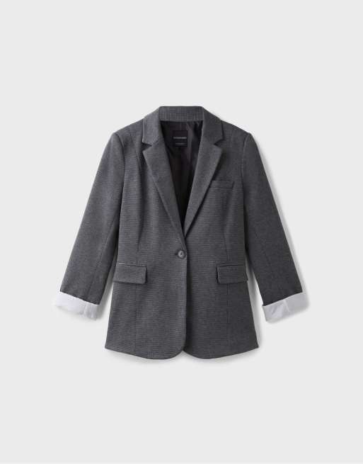 Stradivarius regular-fit blazer met pied-de-poule in grijs, 6 van 7