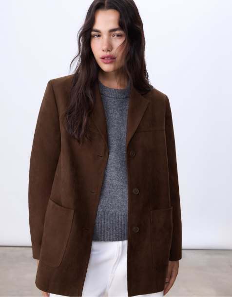 Stradivarius Regular fit faux suede blazer in brown - view 1