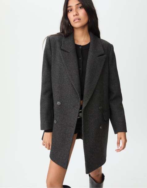 Stradivarius Regular fit herringbone coat in grey - view 1