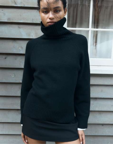 Stradivarius Regular fit high neck sweater in black - view 1