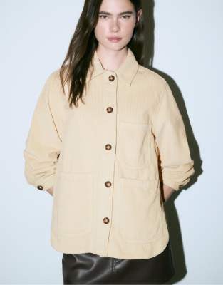 Stradivarius - Regular-Fit-Jacke in Sandbeige mit Taschen-Weiß