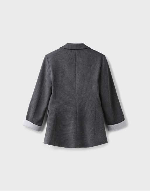 Stradivarius regular fit kavaj i grått med hundtandsmönster, 7 av 7
