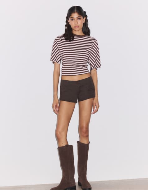 Stradivarius - Regular-fit mini short met zak in bruin - view 1