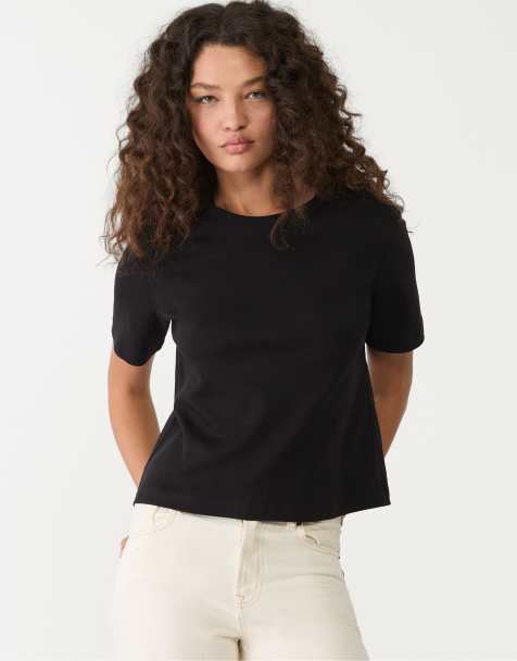 Stradivarius - Regular-fit T-shirt van zware stof in zwart - view 1
