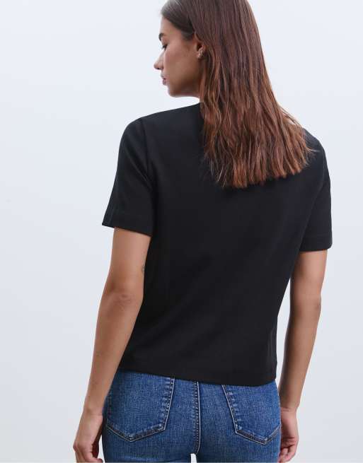 Stradivarius - Regular-fit T-shirt van zware stof in zwart, 3 van 4