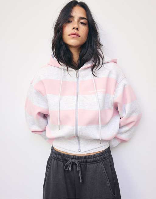 Stradivarius regular sweatshirt med tryck i pastellrosa, 2 av 4
