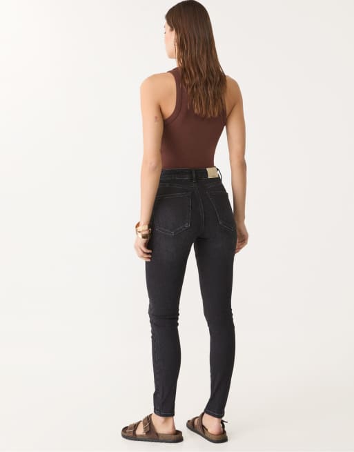 Stradivarius regular waist skinny jeans in dark black, 3 of 3