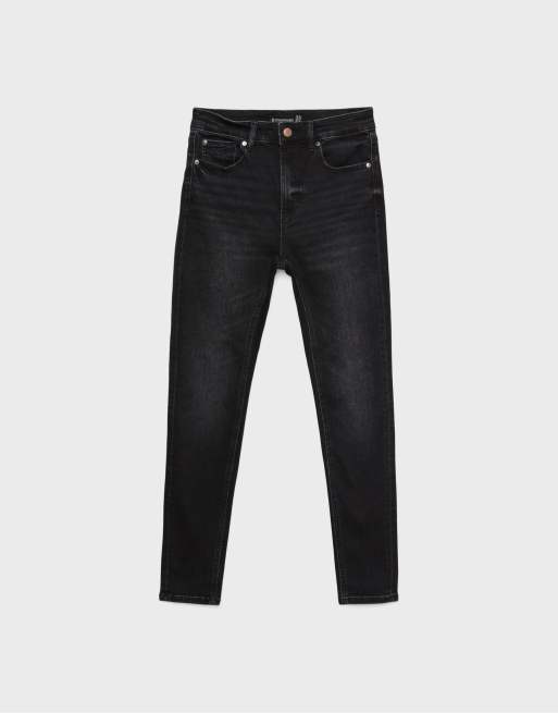Stradivarius regular waist skinny jeans in dark black, 6 of 7