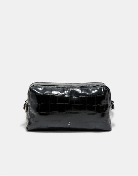 Stradivarius rektangulär crossbody-väska med krokodileffekt i svart - view 1