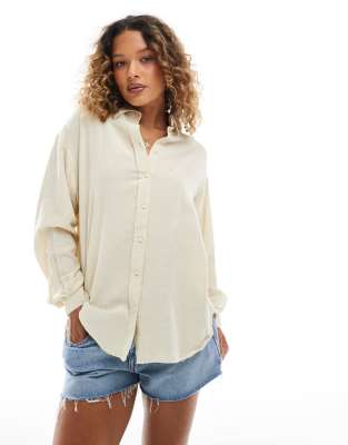 Stradivarius Relaxed Fit Linen Mix Shirt In Neutral