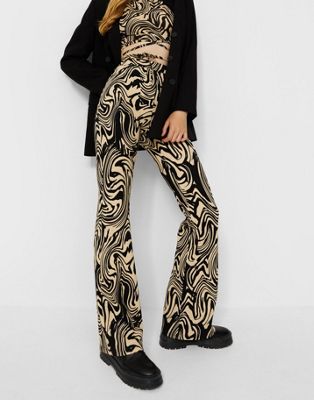 Stradivarius relaxed flare in retro wave print