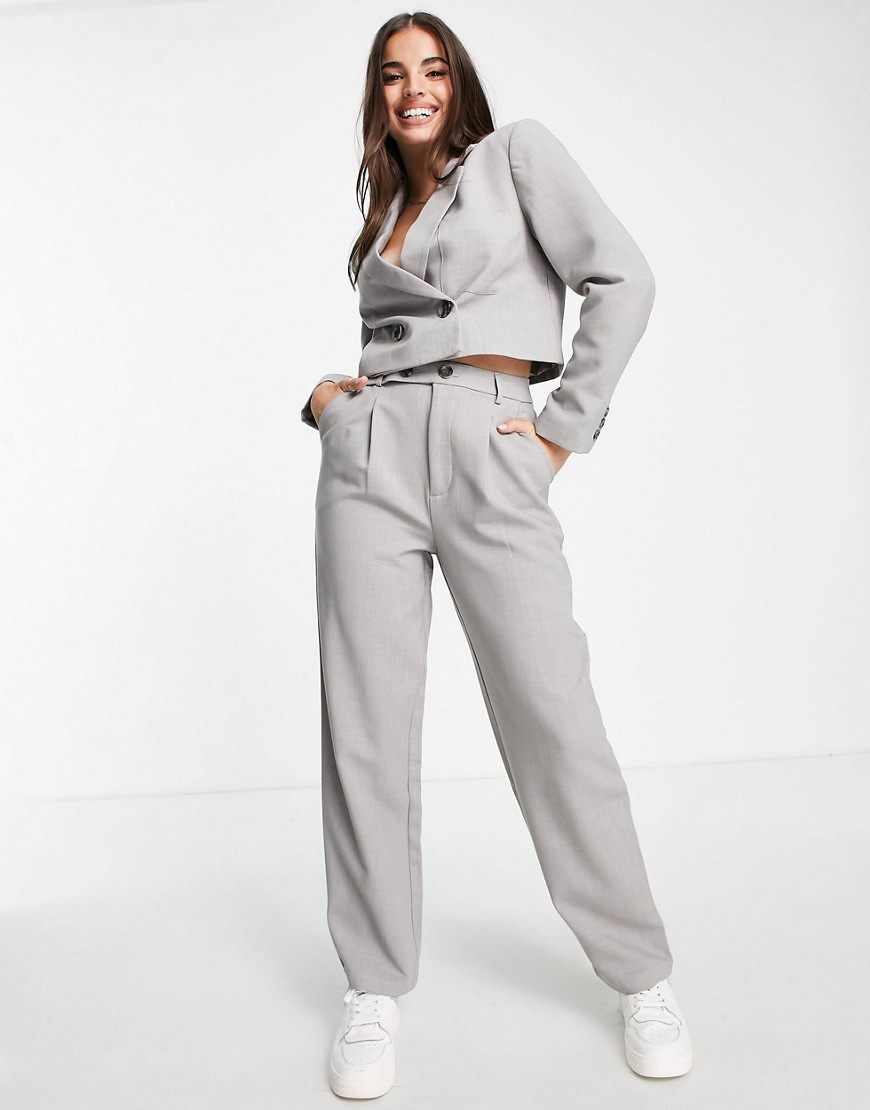 Stradivarius relaxed mom tailored pants in gray - part of a set-Grey