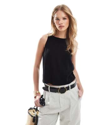 Stradivarius Relaxed Rustic Tank Top In Black
