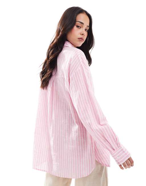 Stradivarius relaxed shirt in pink stripe