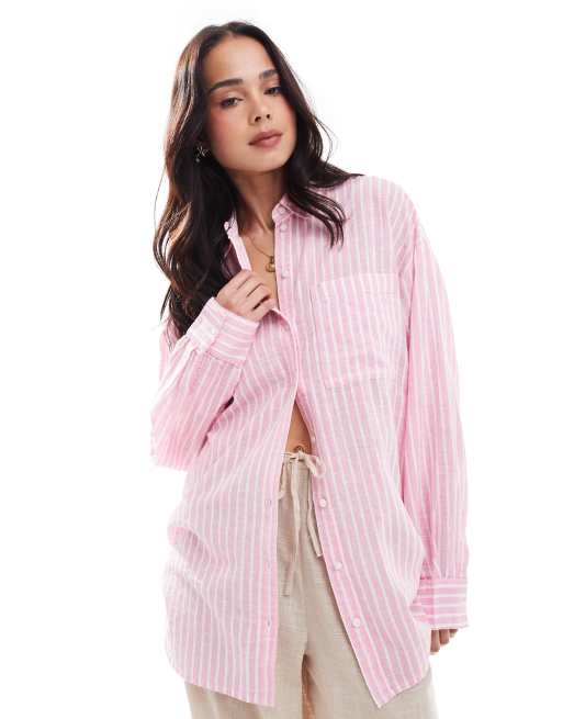 Stradivarius relaxed shirt in pink stripe