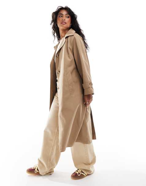 Stradivarius relaxed trench coat with hood in beige  - view 1