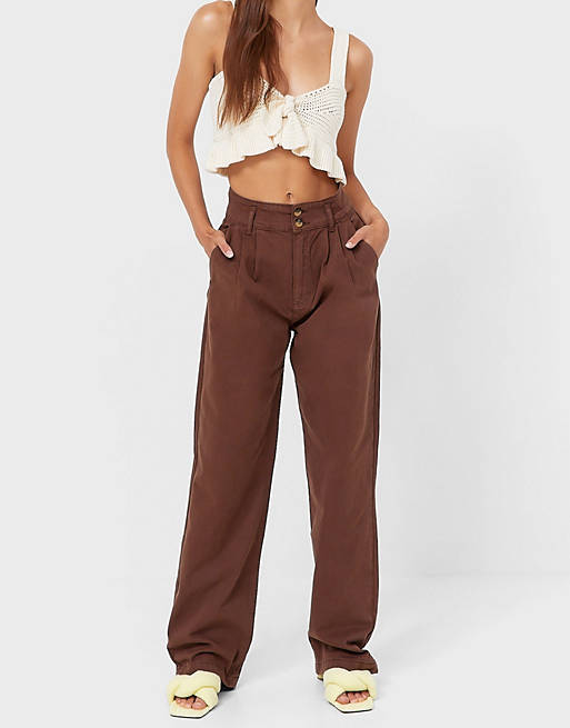 Women Stradivarius relaxed trousers in brown 