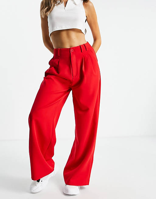  Stradivarius relaxed wide trousers in red 