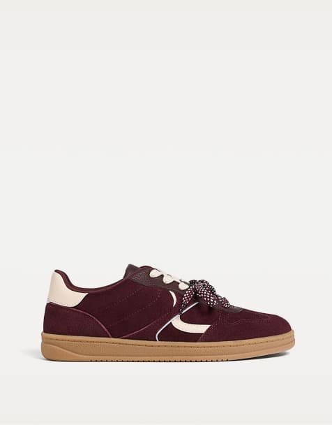 Stradivarius Retro gum sole trainer in camel in burgundy - view 1