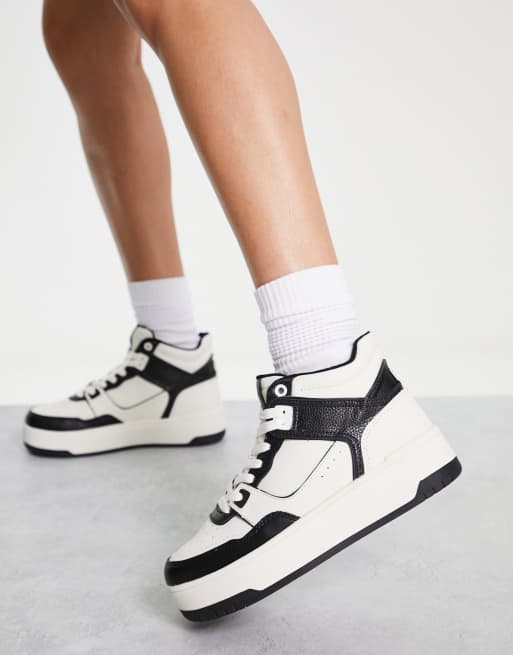 Stradivarius retro hi top sneakers with black contrast