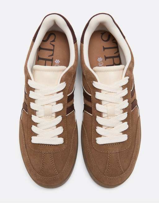 Stradivarius retro sneakers i læder i brun, 2 af 4
