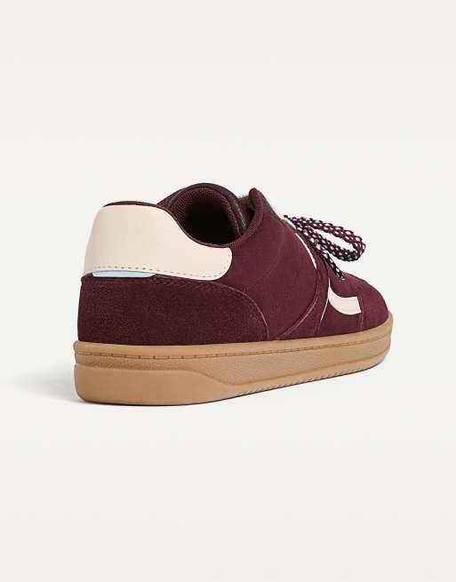 Stradivarius - Retro sneakers met rubberen zool in bordeauxrood, 2 van 4
