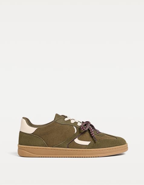 Stradivarius - Retro sneakers met rubberen zool in camel en groen - view 1