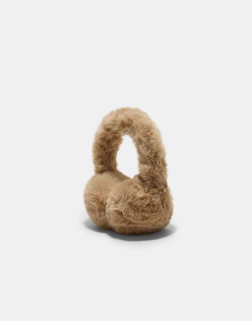 Stradivarius ørevarmere i imiteret pels i beige, 4 af 4