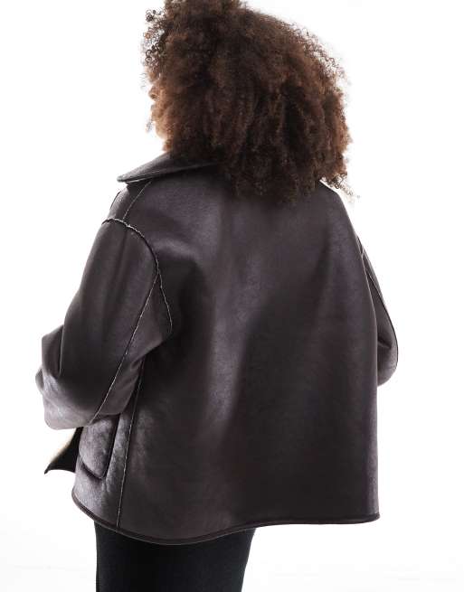 Stradivarius reversible borg jacket in ercu and brown